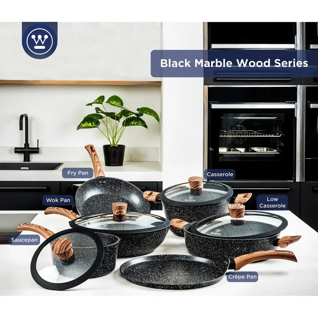Black Marble Wood - Kochtopf 24 cm und Bratpfanne 28 cm - Schwarz