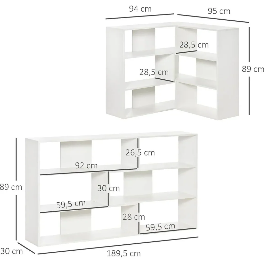 Bücherregal Eck-Bücherregal L-Form Standregal mit 6 Fächern Dekoregal Eckregal Medienregal 360° drehbar modern für Wohnz