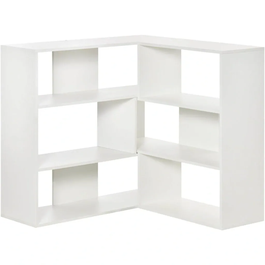 Bücherregal Eck-Bücherregal L-Form Standregal mit 6 Fächern Dekoregal Eckregal Medienregal 360° drehbar modern für Wohnz