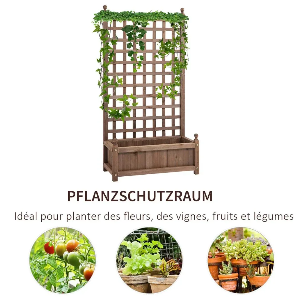 Pflanzkasten mit Rankgitter Blumenkasten Rankkasten Rosenbogen mit Rankhilfe für Kletterpflanzen Garten Holz Dunkelbrau