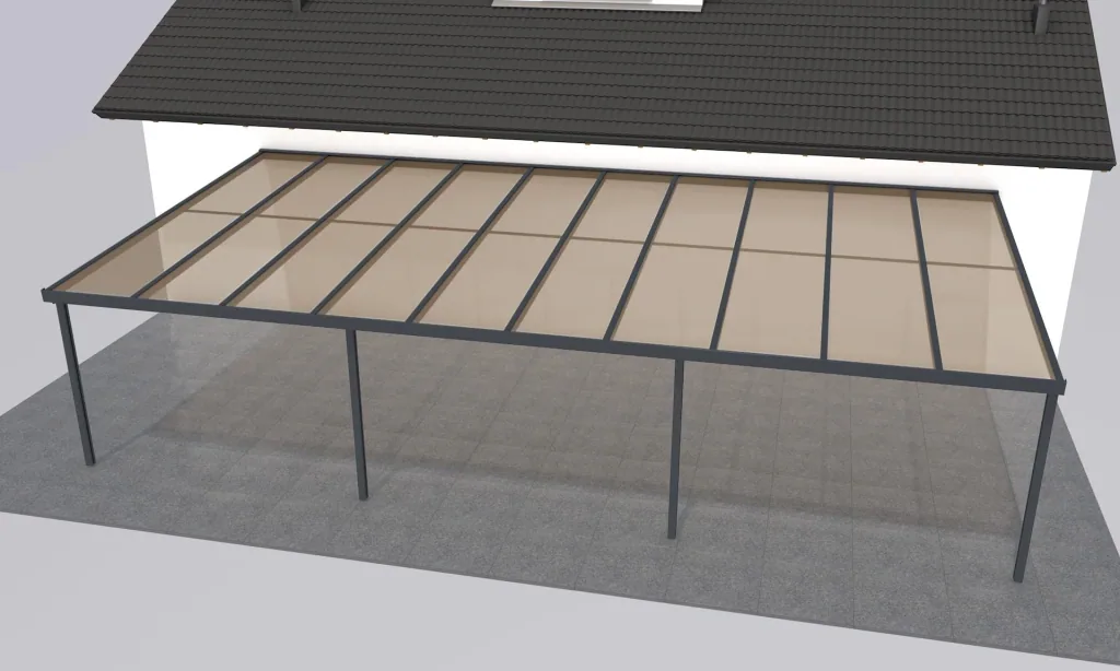 Terrassendach Premium, anthrazit, 10140 x 5060 mm - Acryl Stegplatten 16mm, bronze