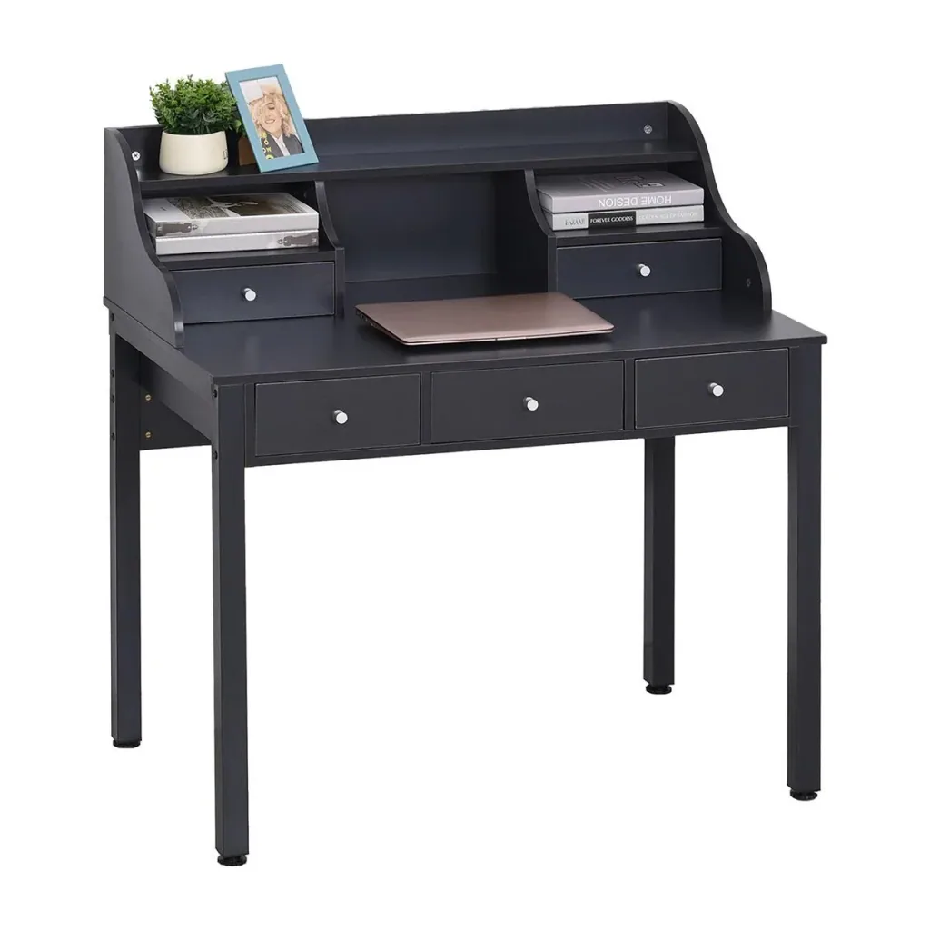 Schreibtisch mit Regal Schublade, Arbeitstisch, Computertisch, Bürotisch, MDF, Dunkelgrau, 100 x 60 x 105 cm