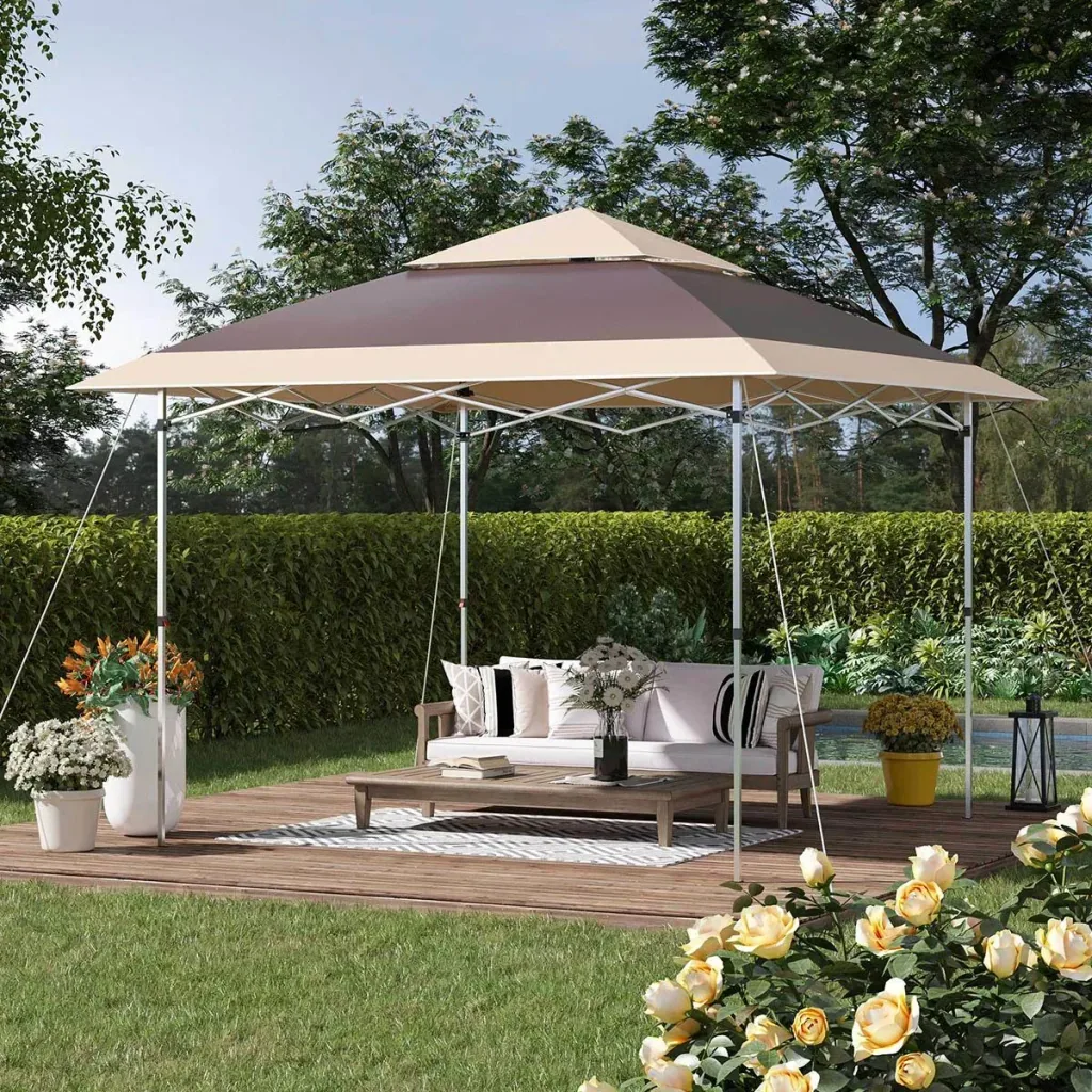 Gazebo faltbar - Pavillon mit Rolltasche - 3,6 x 3,6 m - Braun/Khaki