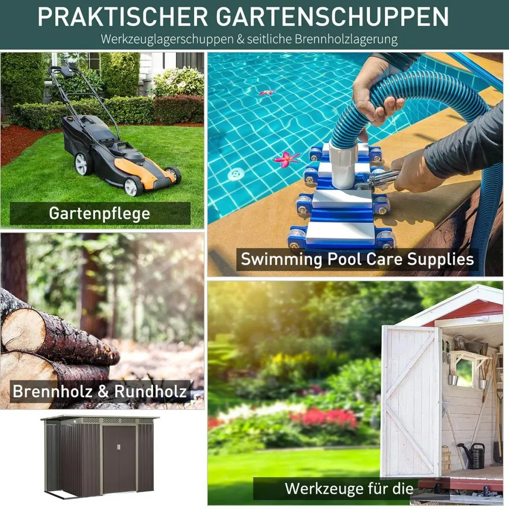Gerätehaus, Gartenhaus, Geräteschuppen mit Schiebetür, Lüftungsfenster, Pultdach, Outdoor, Stahl, Grau, 257 x 142 x 184