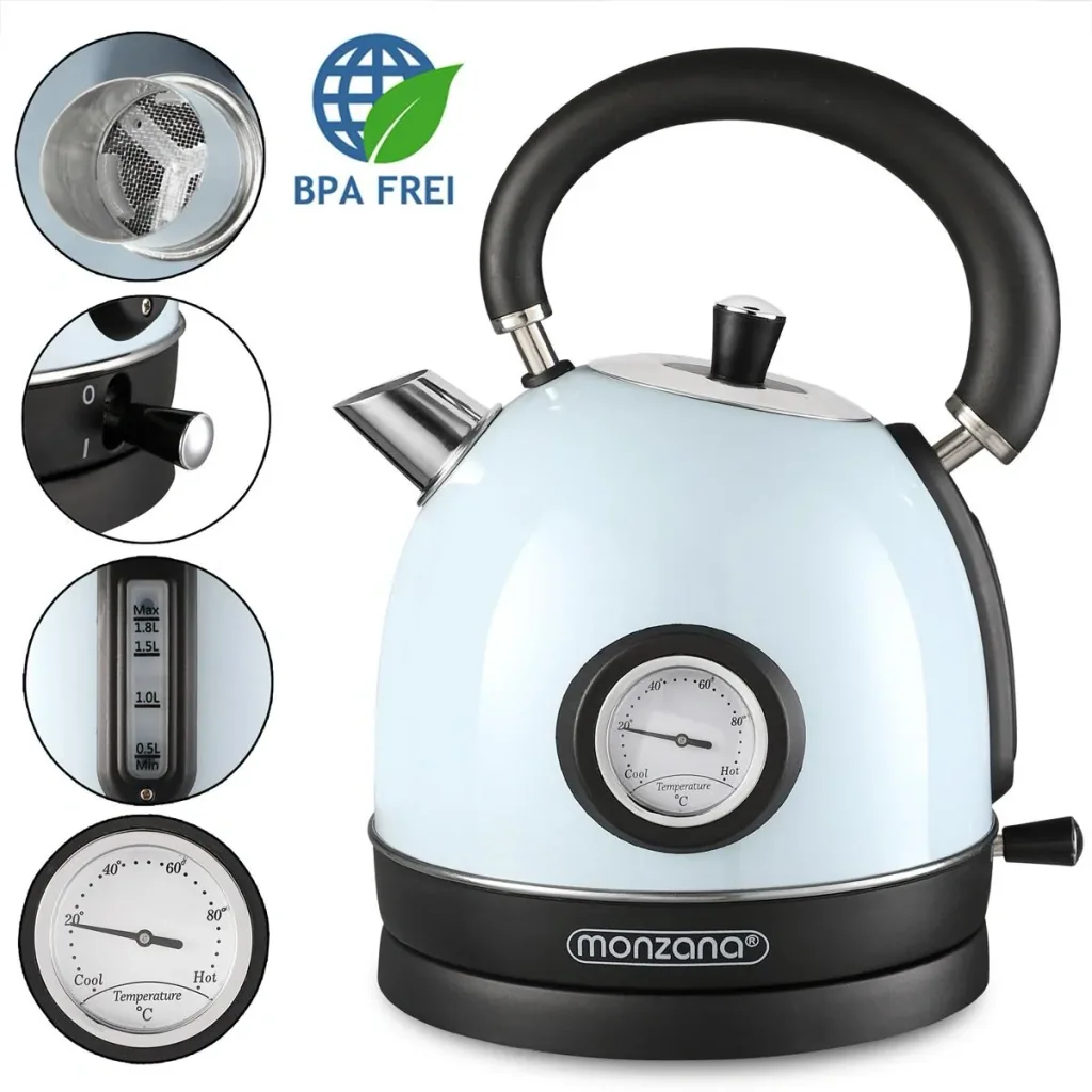 Wasserkocher Edelstahl im Retro-Design blau 1,8L - 2200W