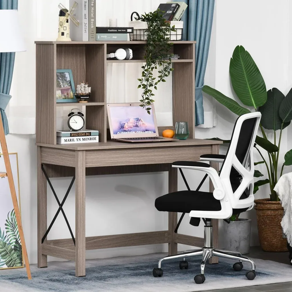 Schreibtisch mit 4 kleine Bücherregal aus Spanplatte platzsparend und geeignet für Schlafzimmer Büro Natur 105 x 50 x 13