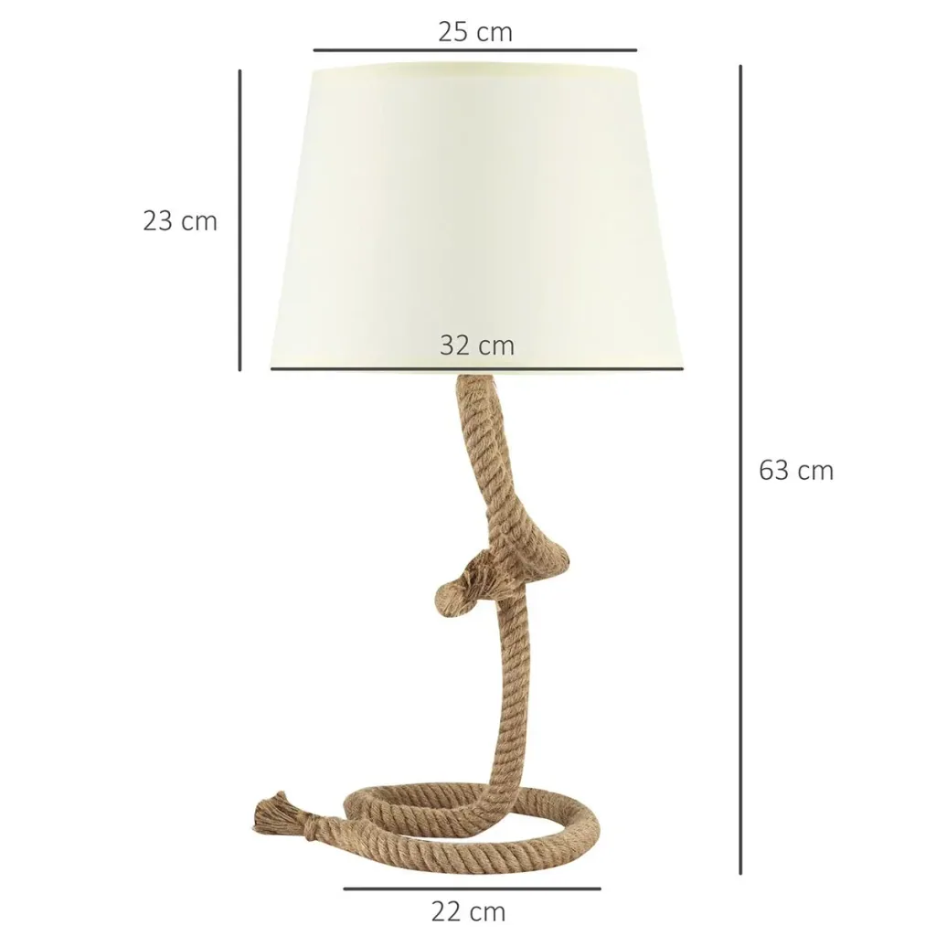 Tischlampe Taulampe Hanfseil Nachttischlampe Lampenschirm Vintage E27 40 W Wohnzimmer Schlafzimmer Beige Ø32 x 63 cm