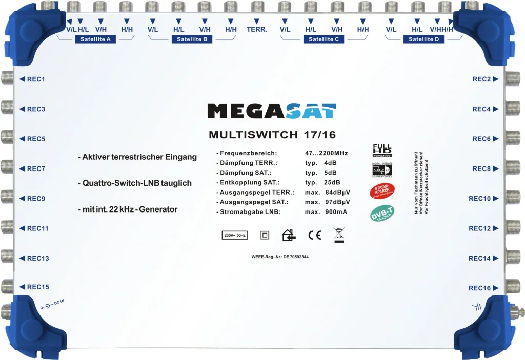 Multischalter 17/16, Profiline - Geeignet für 4 Satelliten bis zu 16 Teilnehmer