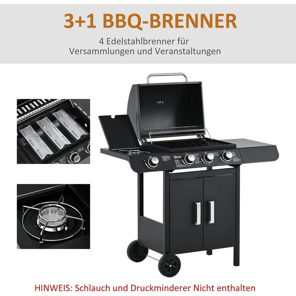 Grillwagen mit 4 Brennern schwarz