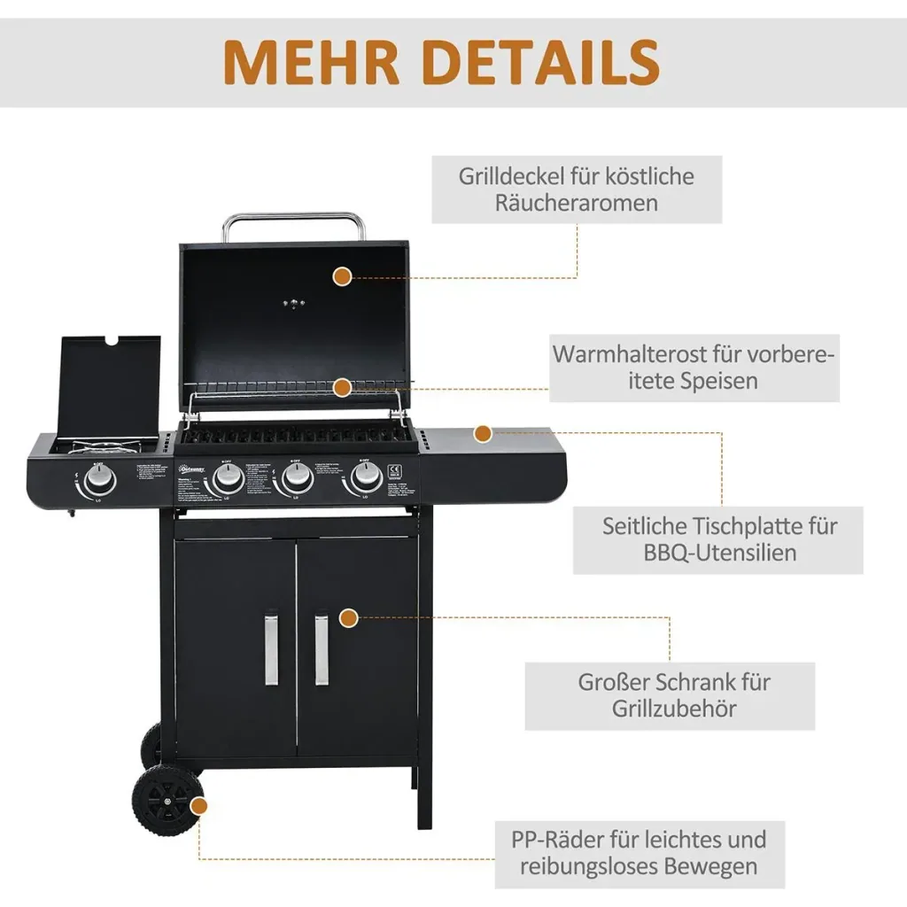 Grillwagen mit 4 Brennern schwarz