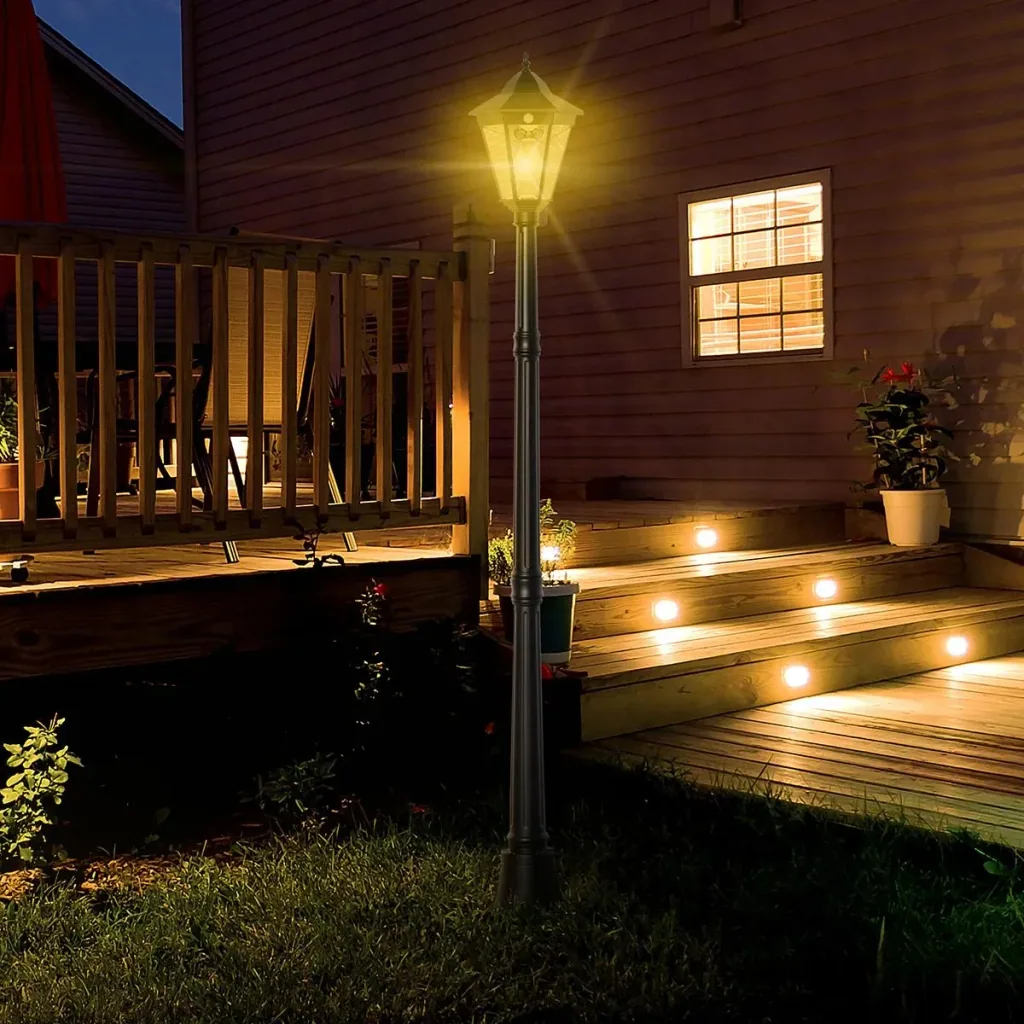 Solar Lampenmast - 19 LEDs - 130 Lumen - 3000K - Schwarz - 22 x 22 x 194 cm