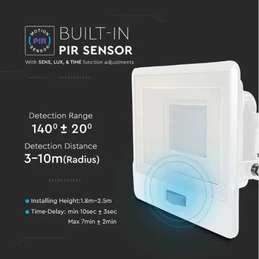 VT-138S LED-Flutlicht mit Sensor - 30 W - 2340 Lm - 6500K - Weiß