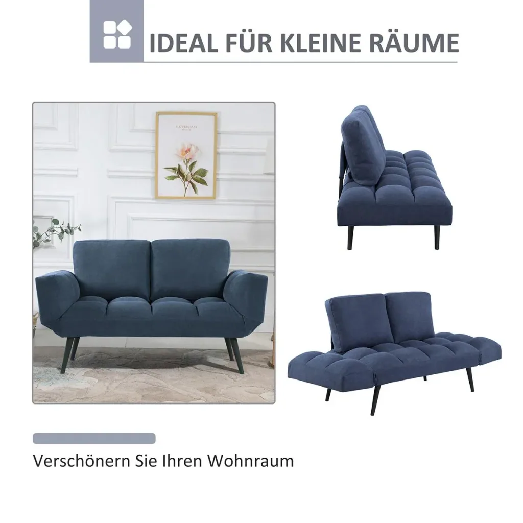 Schlafsofa Klappsofa 2-Sitzer Stoffsofa Bettsofa Sofa mit Schlaffunktion Sofagarnitur Samt Metall Blau 151 x 75 x 83 cm