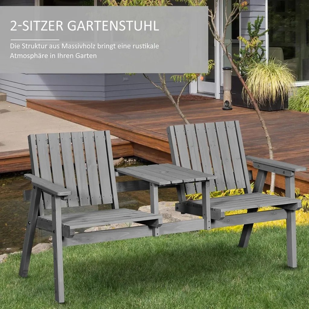 Gartenbank mit Tisch, Sitzgruppe, Gartenmöbel, mit Regenschirmloch, Sitzbank, 2 Stühle, Massivholz, Kaffee, 152 x 70 x 7