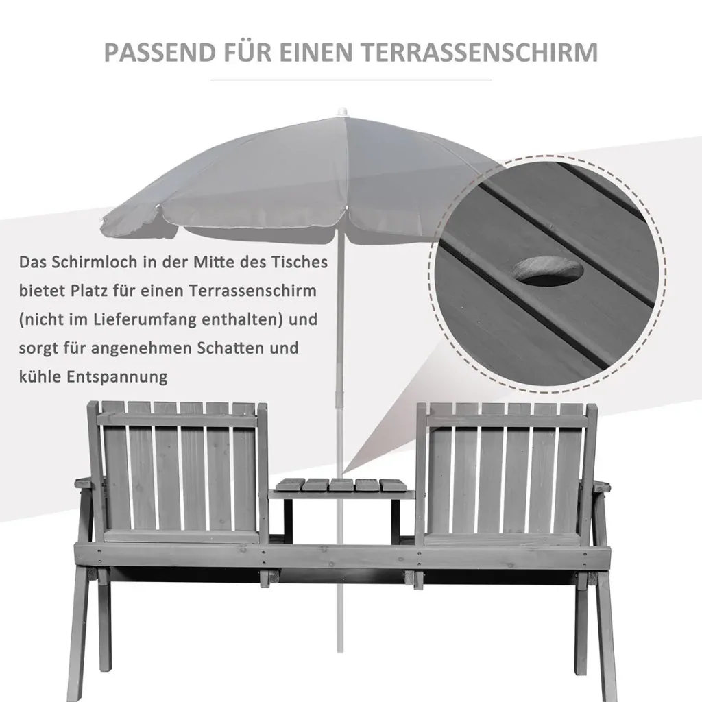 Gartenbank mit Tisch, Sitzgruppe, Gartenmöbel, mit Regenschirmloch, Sitzbank, 2 Stühle, Massivholz, Kaffee, 152 x 70 x 7