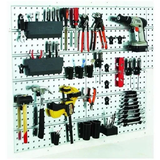 Super Clip Set - Werkzeugwand aus Stahl - Aufbewahrungssystem - 46 Stück - 104 x 88 x 1,1 cm