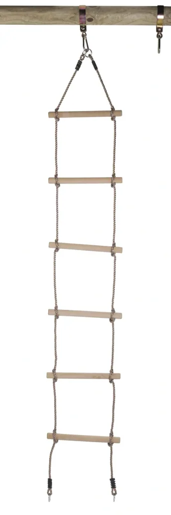 Strickleiter mit 6 Holz-Sprossen und 4 Ringen für eine Schaukel - Höhe von 2,65 m