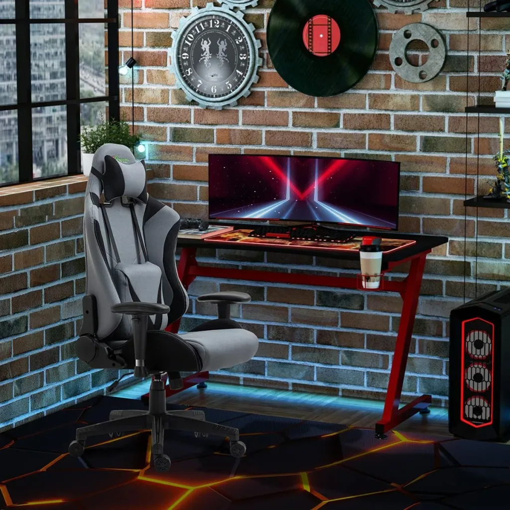 Gaming Stuhl Ergonomischer Bürostuhl Drehstuhl mit Kissen und Rückenlehne verstellbar Schaumstoff Spandex-Gewebe Schwarz