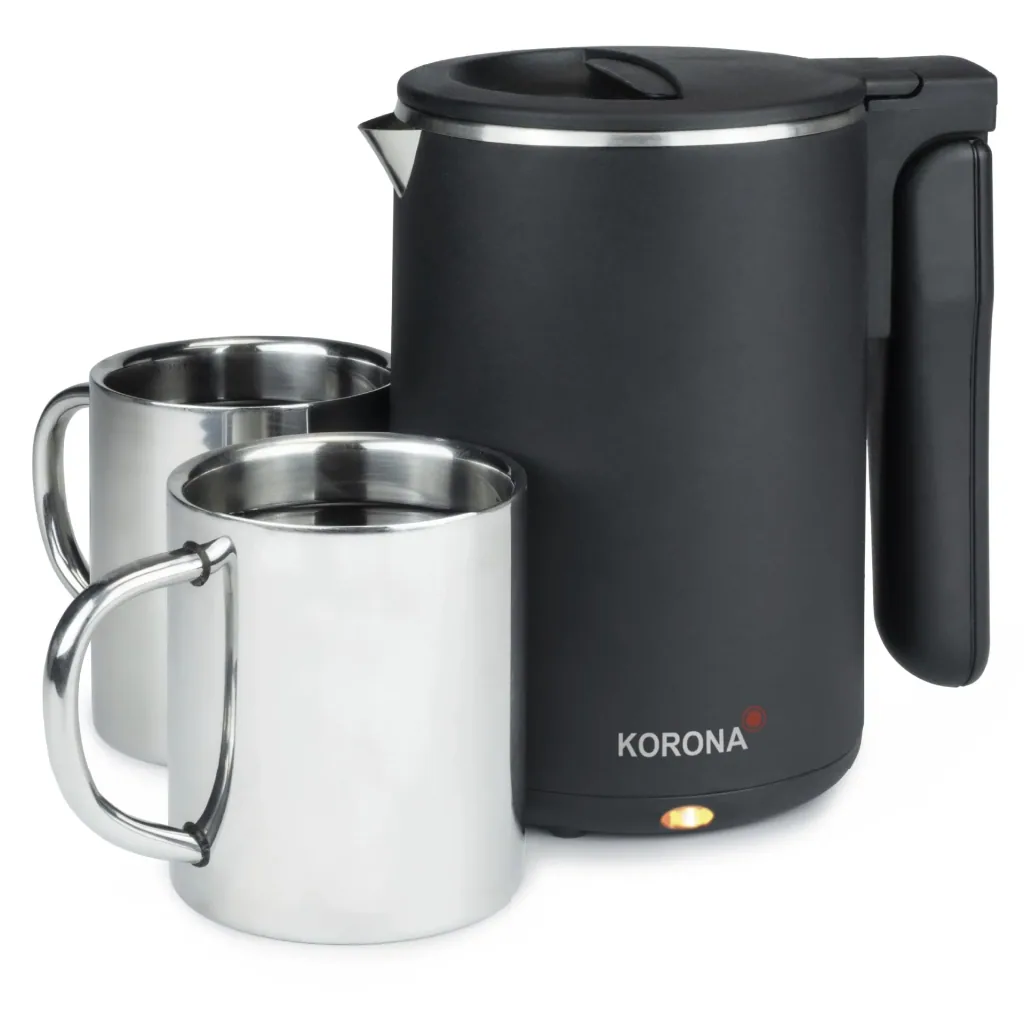 Reise-Wasserkocher 0,6 Liter, doppelwandig, schnurlos, Schwarz, 800 Watt