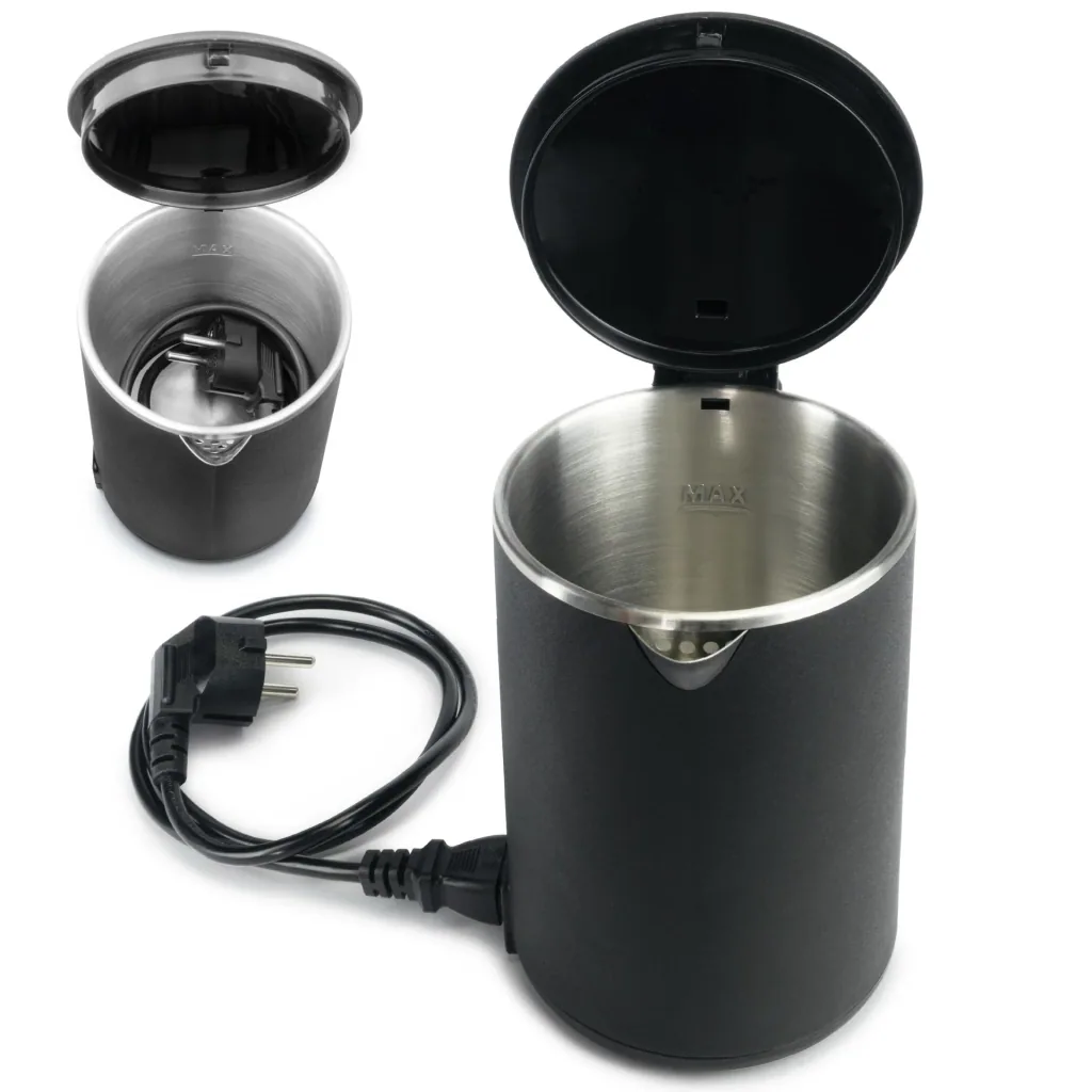 Reise-Wasserkocher 0,6 Liter, doppelwandig, schnurlos, Schwarz, 800 Watt
