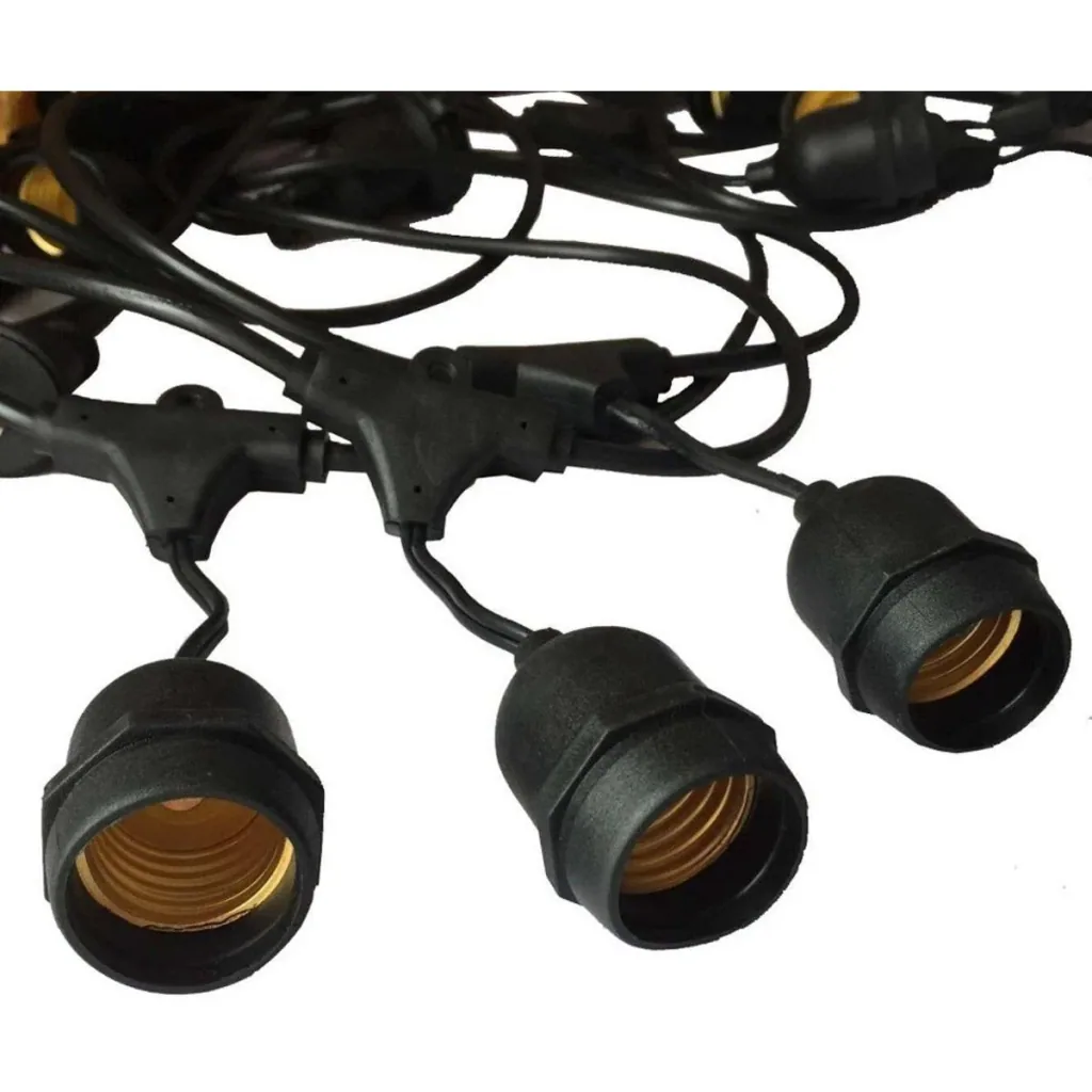 VT-713 Wasserdichtes Kabel E27 komplett mit 15 Armaturen - Prick-Kabel - Partybeleuchtung - E27 - 15 Meter - anschließba