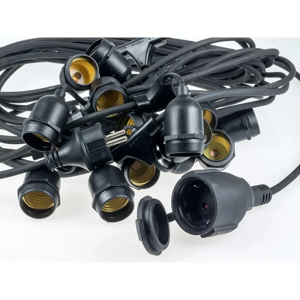 VT-713 Wasserdichtes Kabel E27 komplett mit 15 Armaturen - Prick-Kabel - Partybeleuchtung - E27 - 15 Meter - anschließba