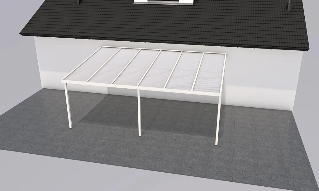 Terrassendach Premium, weiß, 6110 x 4060 mm - Polycarbonat Stegplatten 16 mm, weiß gestreift