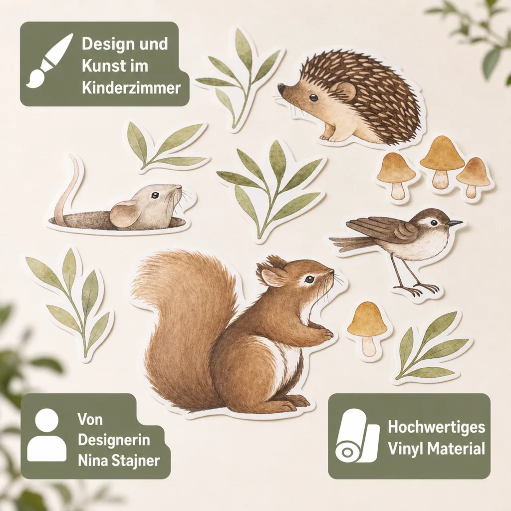Lilipinso Wandsticker A3 Waldtiere mit Pilzen braun grün