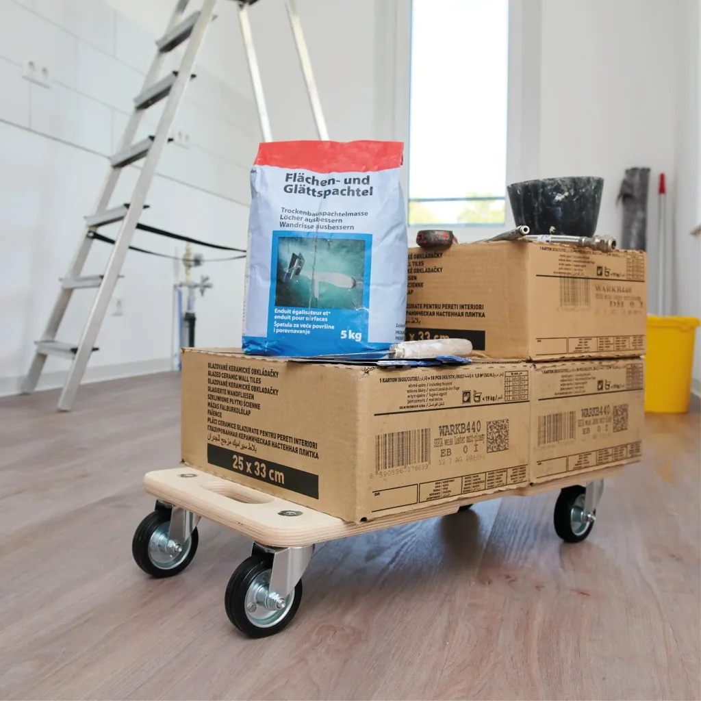 Transporthilfe MM 1327, 59 x 29 x 12 cm, harte Rollen Ø 75 mm, Rollenlager, Multiplex Birke FSC®, Tragkraft 300 kg