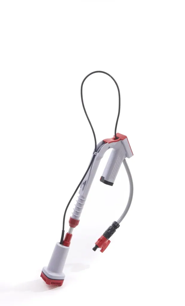 Set Akku-Regenfasspumpe, teleskopierbar, 12 Volt + Regentonnen-Netz 95 cm + Gartenschlauch-Set „Economic ½“, 20 Meter