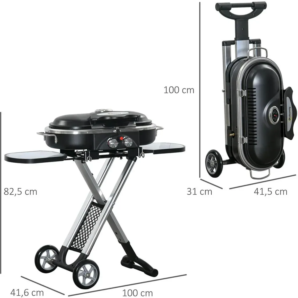 BBQ Grill mit 2 Brennern - Aluminium - Schwarz/Silber - 100 x 41,6 x 82,5 cm