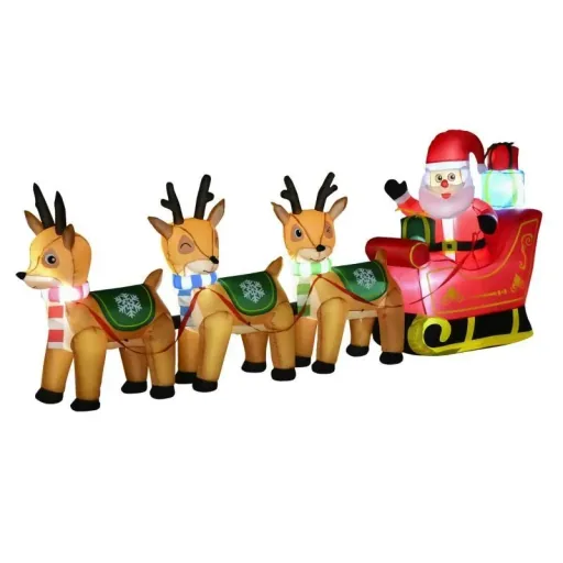 Aufblasbarer Weihnachtsmann auf Schlitten mit 3 Hirschen 1,3 m