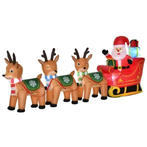 Aufblasbarer Weihnachtsmann auf Schlitten mit 3 Hirschen 1,3 m