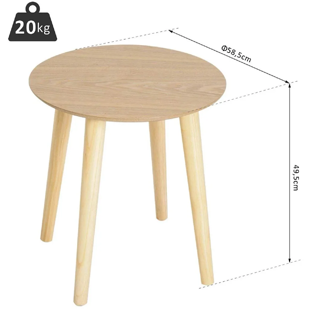 Beistelltisch Couchtisch Wohnzimmertisch rund aus MDF-Holz+Kiefer natur ?38,5 x 41,5 cm