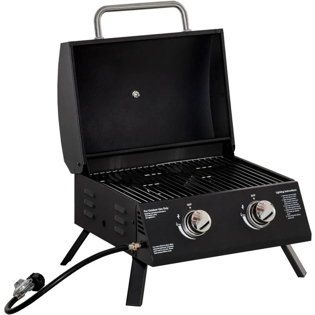 Mobiler Gasgrill - 2 Brenner - Schwarz - 55 x 46,5 x 41 cm