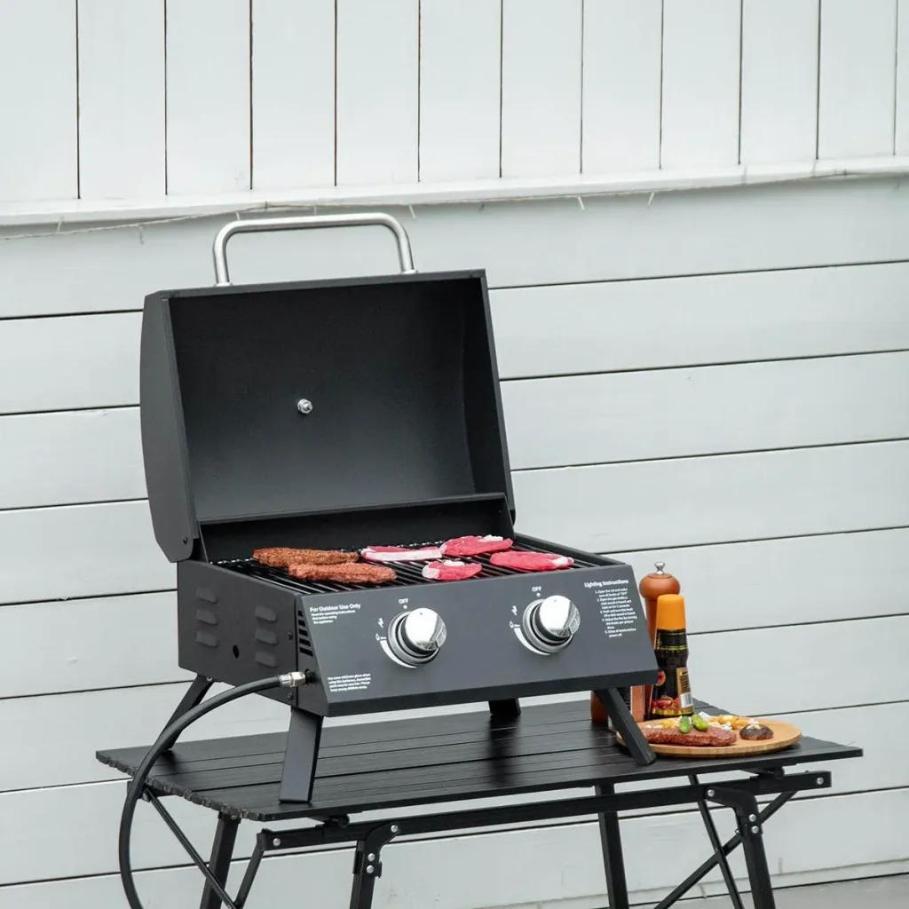 Mobiler Gasgrill - 2 Brenner - Schwarz - 55 x 46,5 x 41 cm