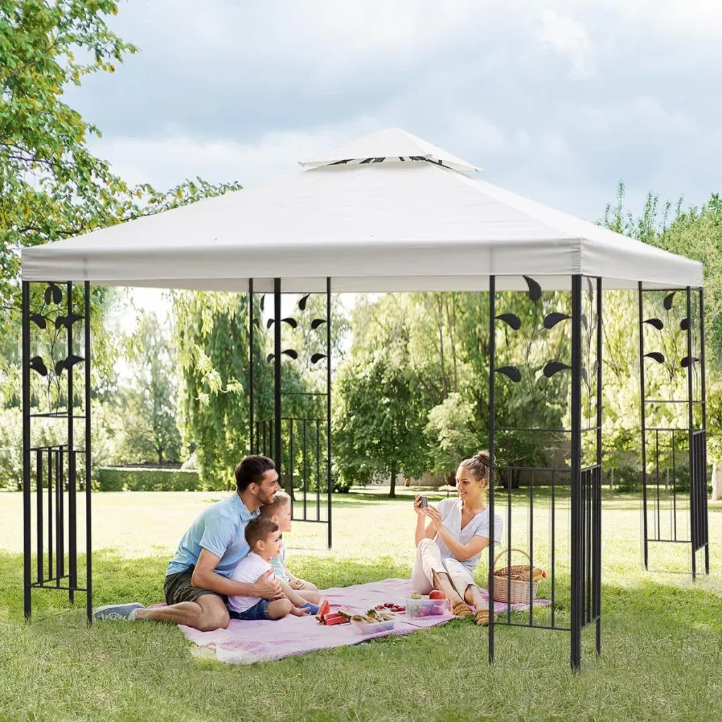 Gartenpavillon mit Blatt-Design Pavillon 2,95 x 2,95 m stahlrahmen Doppeldach atmungsaktiv Partyzelt Festzelt Polyester