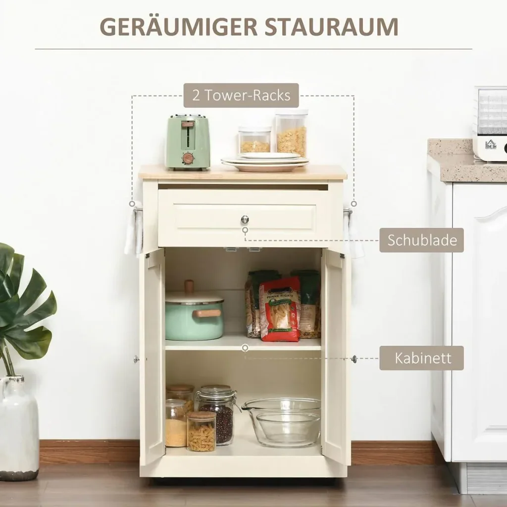 Küchenwagen rollbar Servierwagen Küchentrolley mit höhenverstellbaren Einlegeböden für Küche Wohnzimmer Esszimmer MDF La
