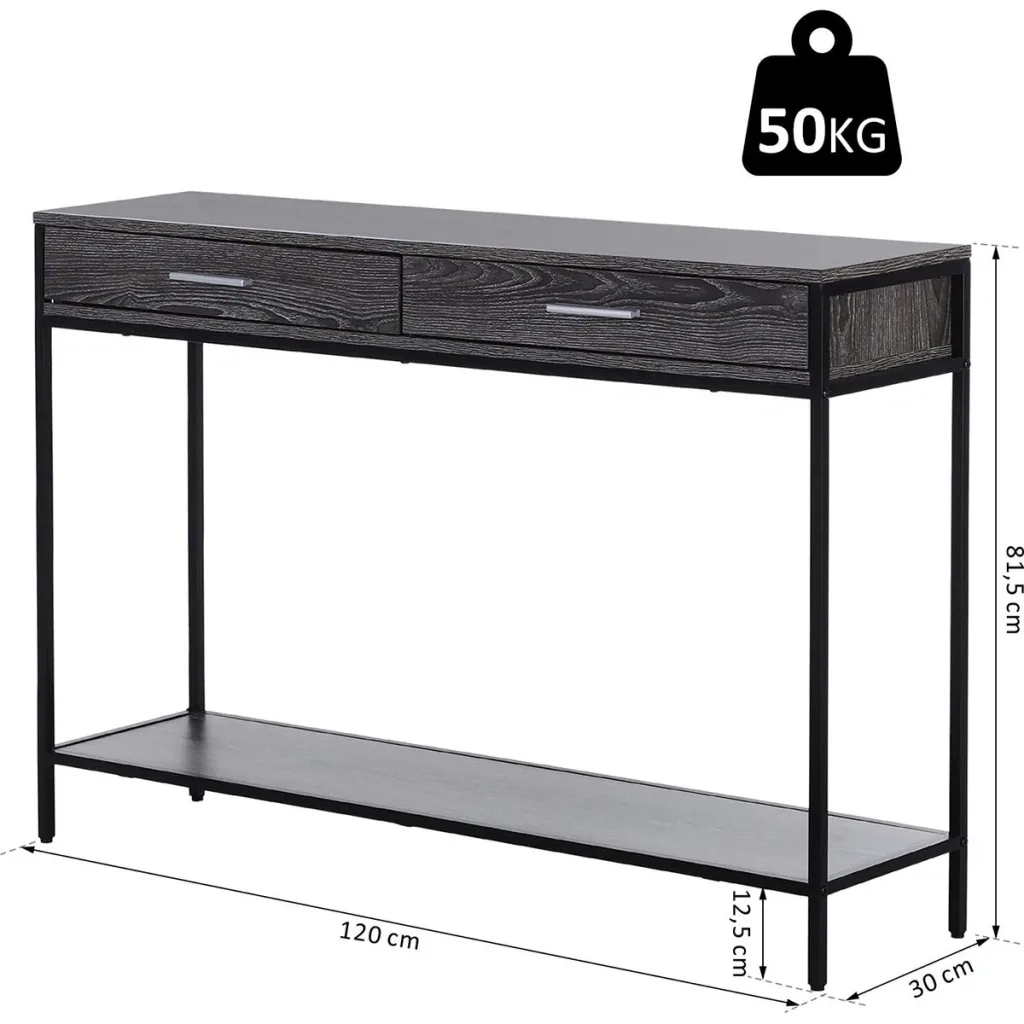 Konsolentisch mit 2 Schubladen grau/schwarz