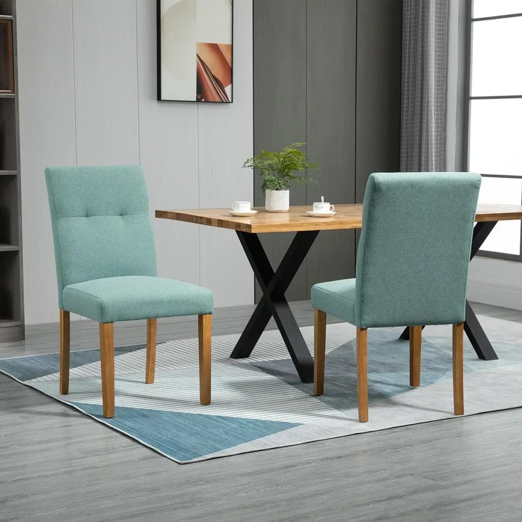 Esszimmerstühle 2er-Set mit gepolstertem Sitz Stuhl Polsterstuhl Leinen-Polyester-Gewebe Schaumstoff Gummiholz Grün 50 x