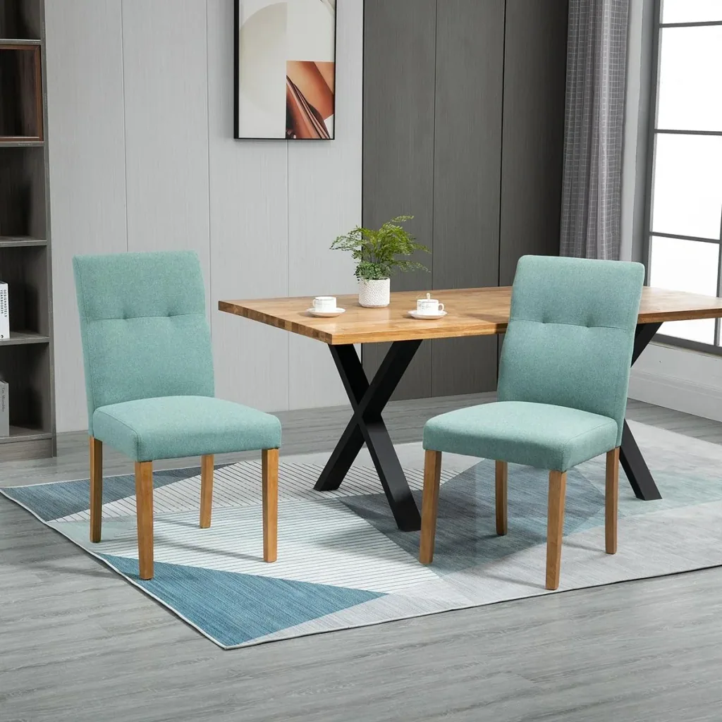 Esszimmerstühle 2er-Set mit gepolstertem Sitz Stuhl Polsterstuhl Leinen-Polyester-Gewebe Schaumstoff Gummiholz Grün 50 x