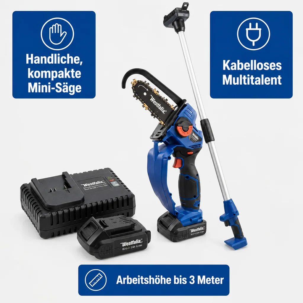 X-SAW mit Verlängerung, 2 Ah Akku und Schnellladegerät
