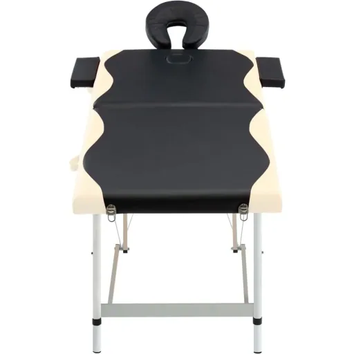 Klappbarer Massagetisch 2 Zonen Aluminium schwarz und beige