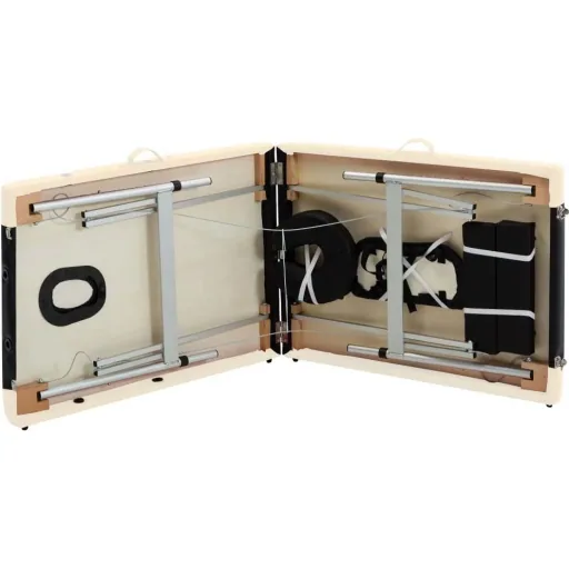 Klappbarer Massagetisch 2 Zonen Aluminium schwarz und beige