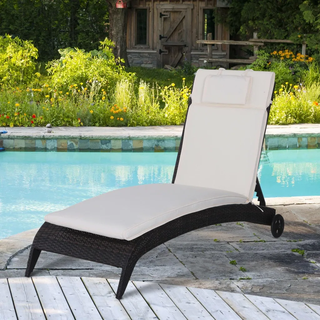 Liegenauflage Liegenpolster Gartenliege mit Kopfkissen abnehmbar Bezug Cremeweiß 198 x 53 x 5 cm
