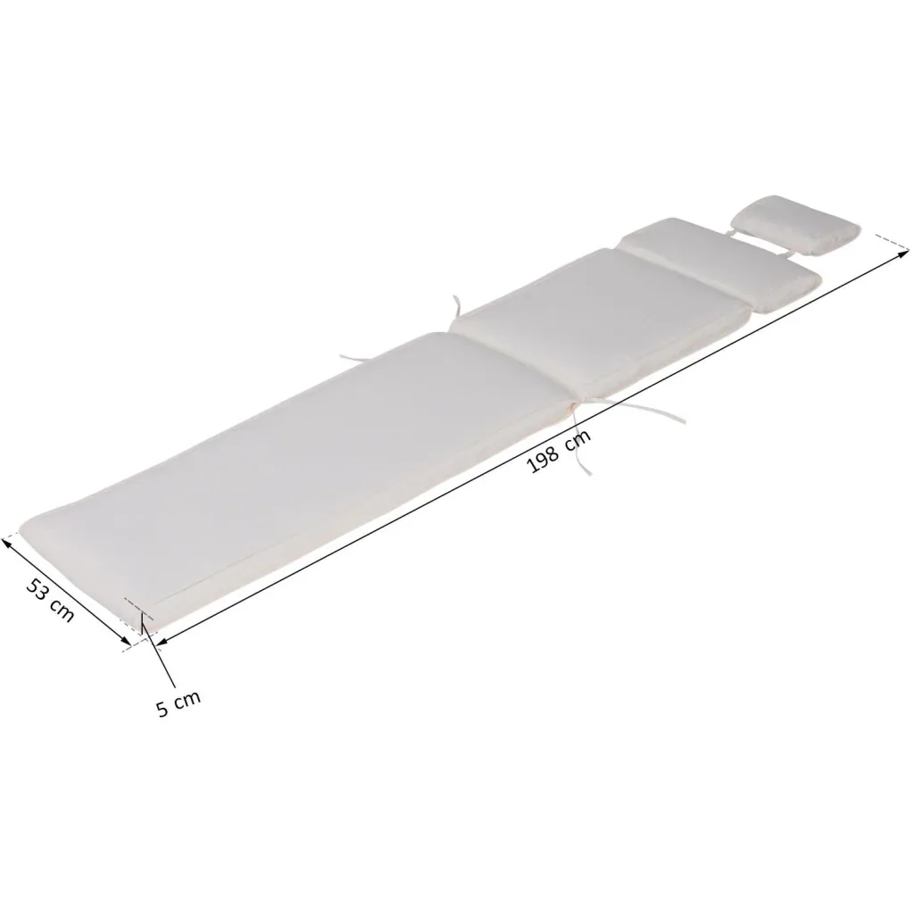 Liegenauflage Liegenpolster Gartenliege mit Kopfkissen abnehmbar Bezug Cremeweiß 198 x 53 x 5 cm