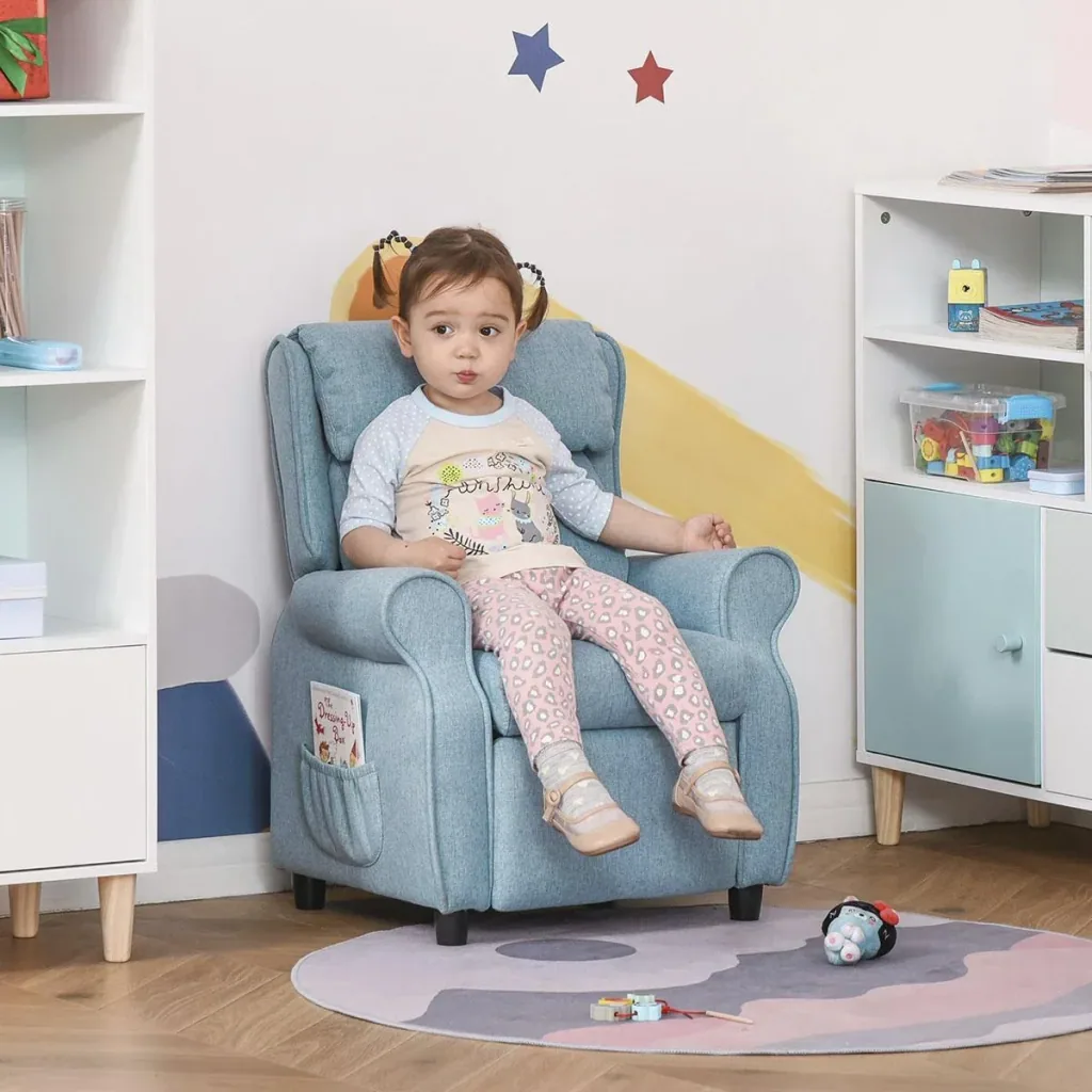 Kindersofa Kindercouch Kindersessel Stuhl Liegesofa verstellbar mit Fußstütze für 3-8 Jahre Jungen und Mädchen Blau 58x5