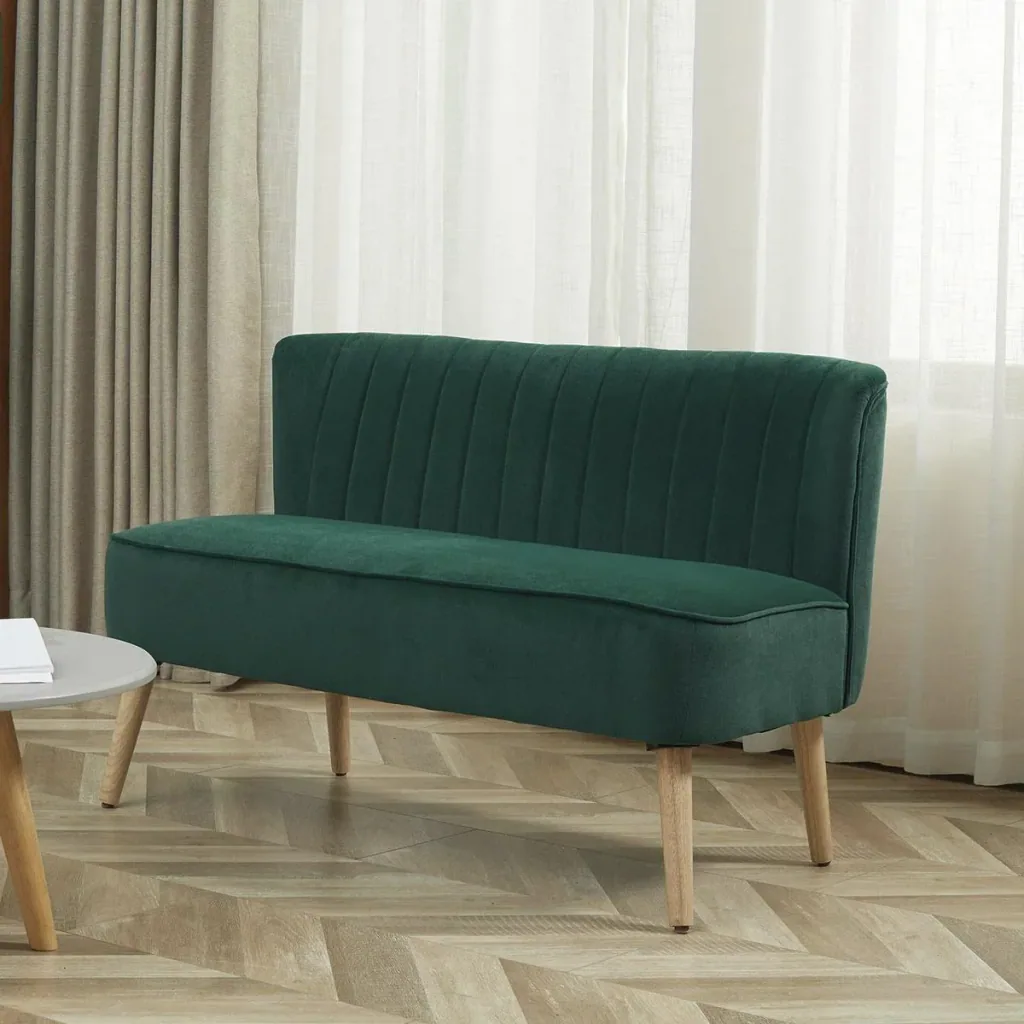 2-Sitzer Stoffsofa Polstersofa Sitzmöbel Loungesofa Holz Samtartiges Polyster Schaumstoff Dunkelgrün 117 x 56,5 x 77 cm