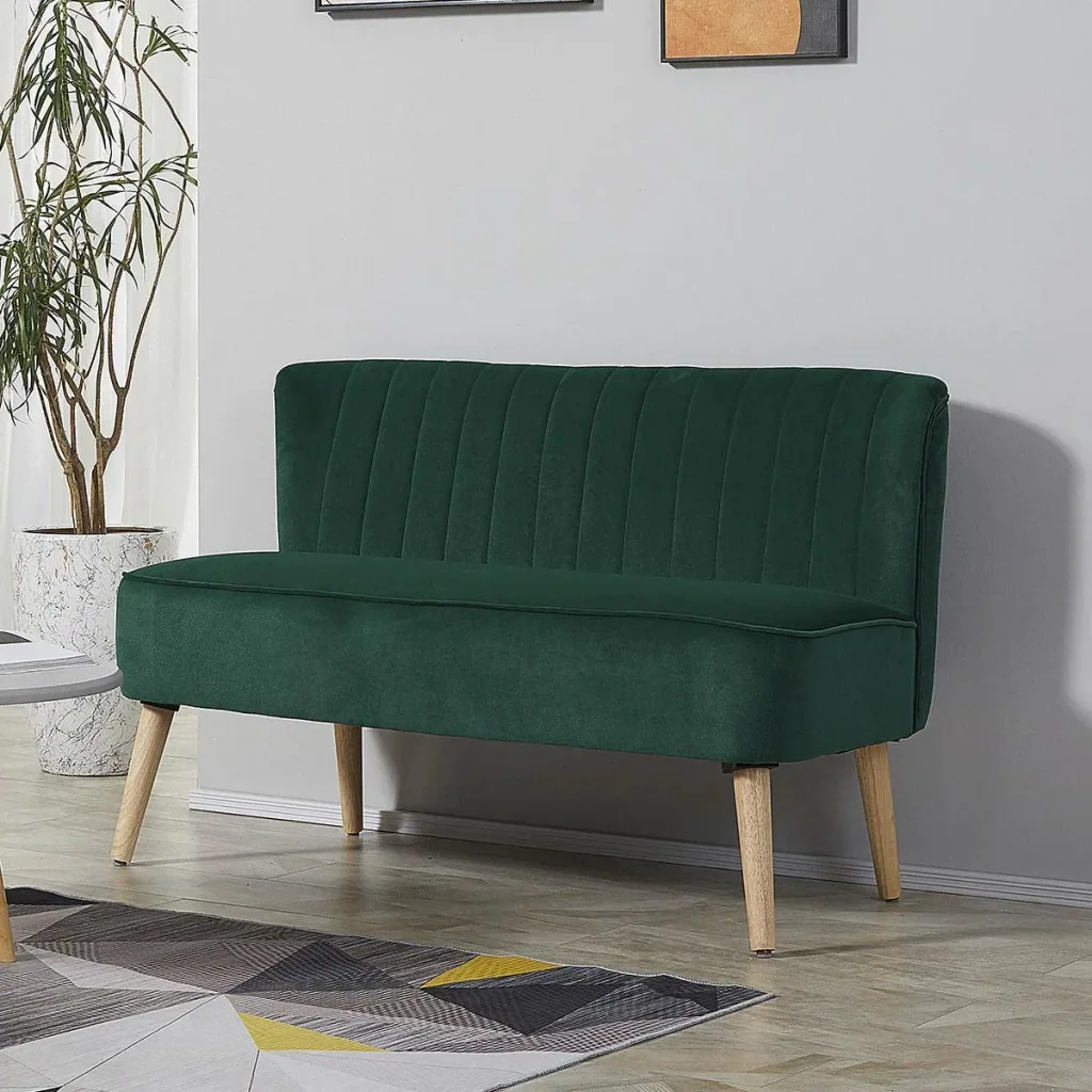 2-Sitzer Stoffsofa Polstersofa Sitzmöbel Loungesofa Holz Samtartiges Polyster Schaumstoff Dunkelgrün 117 x 56,5 x 77 cm