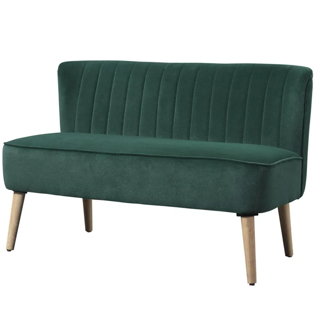2-Sitzer Stoffsofa Polstersofa Sitzmöbel Loungesofa Holz Samtartiges Polyster Schaumstoff Dunkelgrün 117 x 56,5 x 77 cm